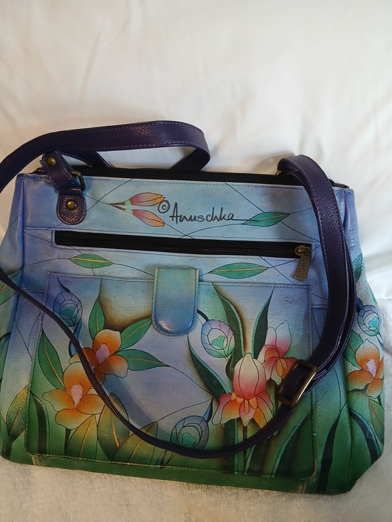 Anuschka Handbags - Anuschka Hand-Painted Floral Leather Crossbody Bag in Blue-Green